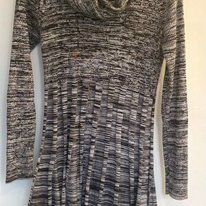 Calvin Klein Black and Gray Cowl-Neck Sweater Dress